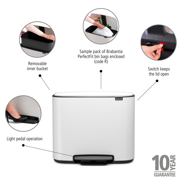 Basurero de pedal Bo, 36L, Blanco