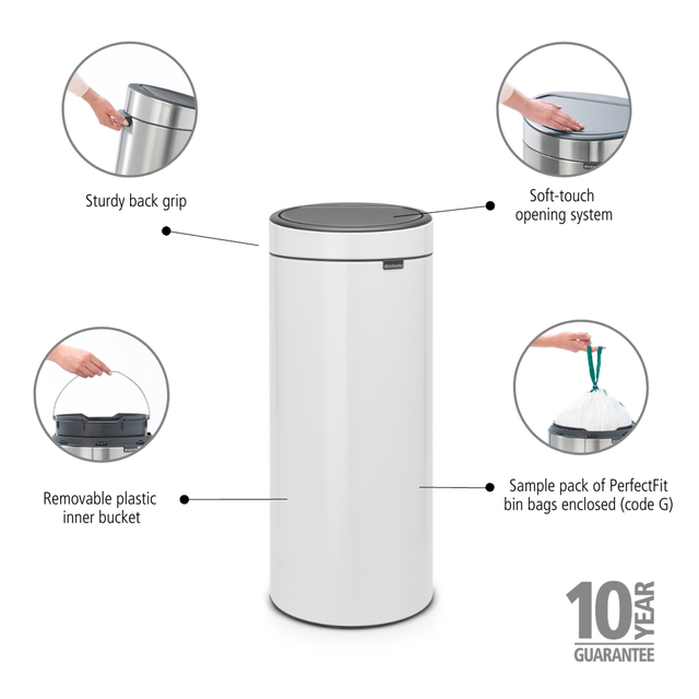 Basurero Touch New 30 Lt White