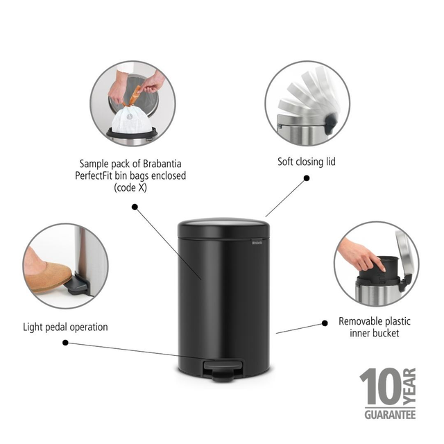 Basurero Pedal NewIcon 12 Lt Matt Black