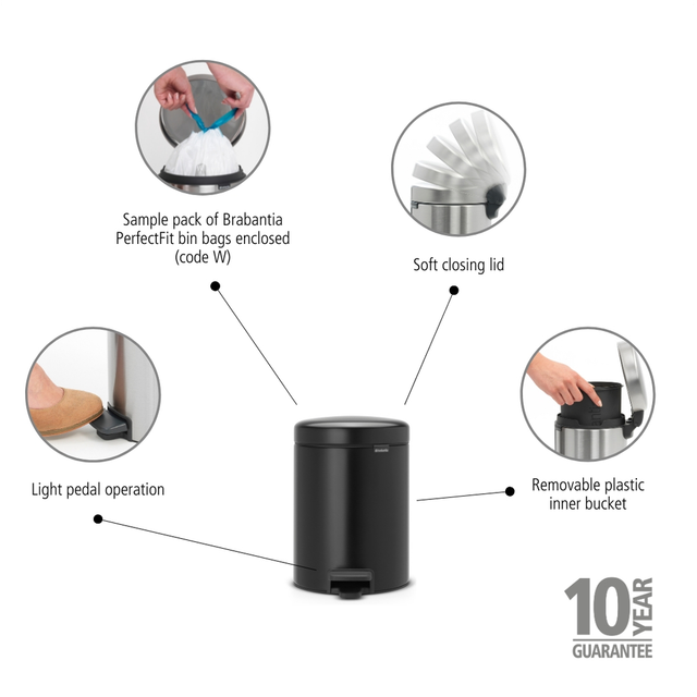 Basurero Pedal NewIcon 5 Lt Matt Black