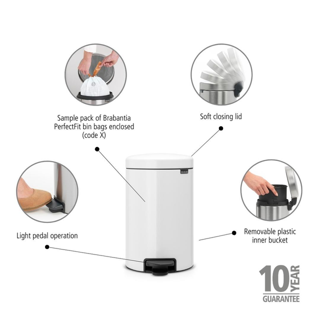 Basurero Pedal NewIcon 12 Lt White