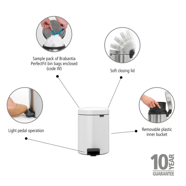 Basurero Pedal NewIcon 5 Lt White