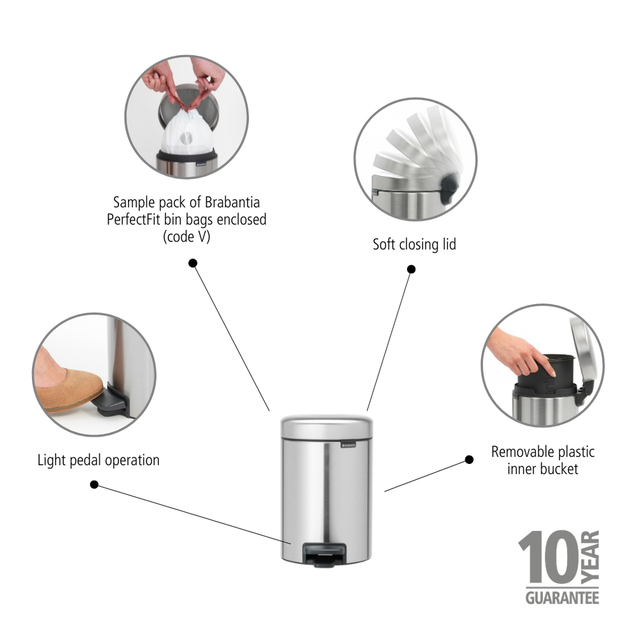 Basurero Pedal NewIcon 3 Lt Matt Steel Fingerprint Proof