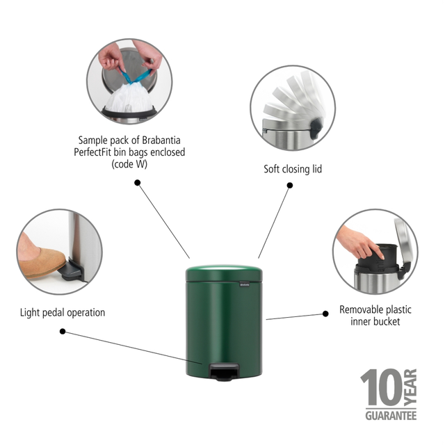 Basurero Pedal NewIcon 5 Lt Pine Green