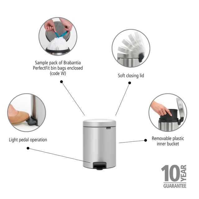 Basurero Pedal NewIcon 5 Lt Metallic Grey