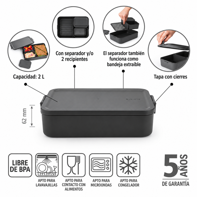 Contenedor para almuerzo Make & Take Bento Grande Dark Grey
